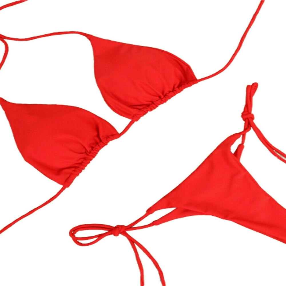 AMERTEER Women Swimwear Micro Bikini Set Tie Side G-String Thong Beach ...