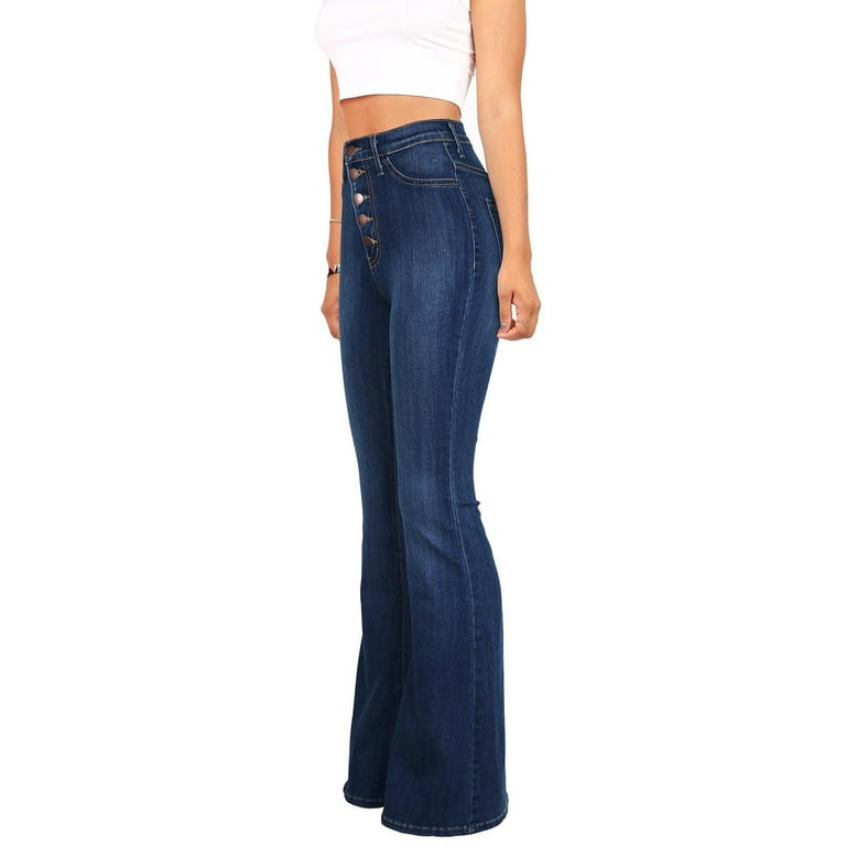 Dadaria Jeans for Women Women Fashion High Waist Wide Leg Stretch Thin  Stitching Denim Flared Pants Dark Blue XXS,Women