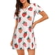 thumbnail image 1 of Easygdp Hand Drawn Strawberry Camisón de manga corta para mujer, informal, estampado, 1 of 6
