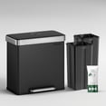 thumbnail image 3 of SONGMICS 16 Gallon (2 x 8 Gallon) Dual Compartment Garbage Can 60L Pedal Recycling Bin 15 Trash Bags Included Black, 3 of 10