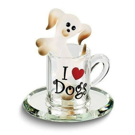 Glass Baron Pup In A Cup I LOVE DOGS Handcrafted Glass Figurine