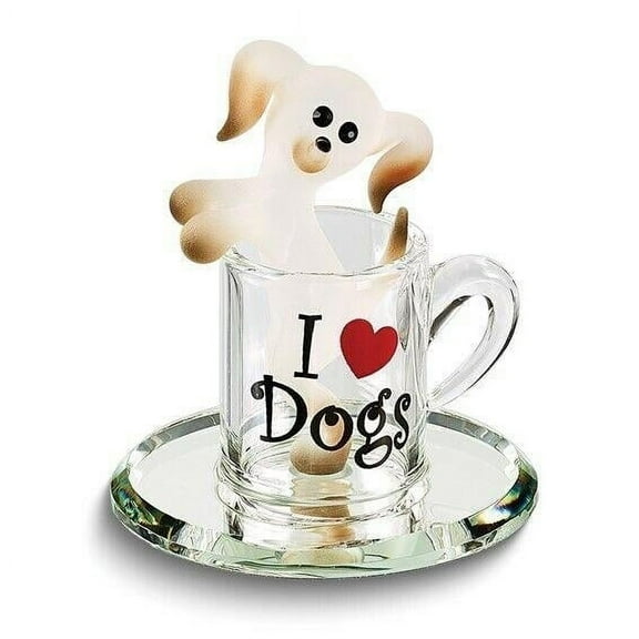 Glass Baron Pup In A Cup I LOVE DOGS Handcrafted Glass Figurine