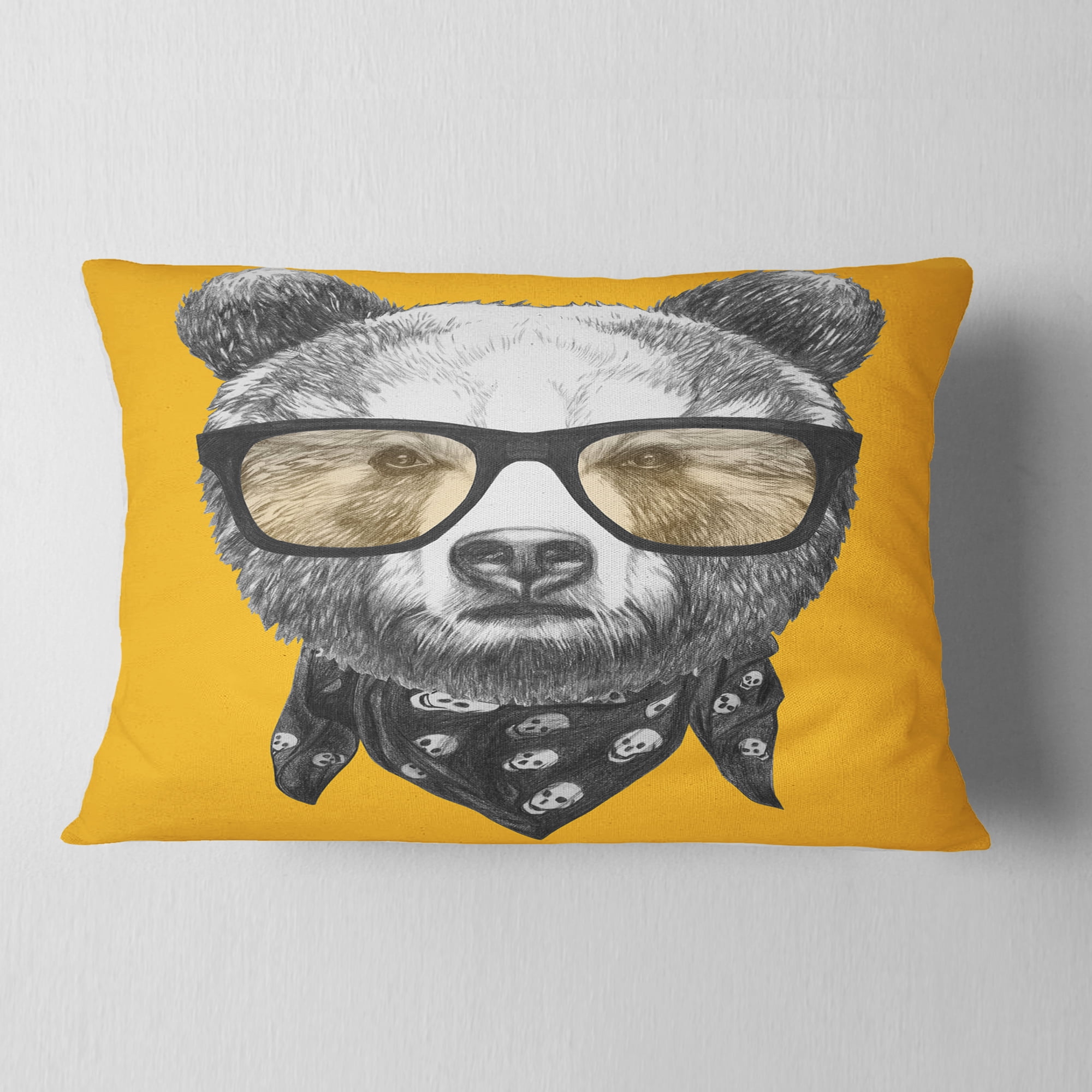 Designart Funny Bear with Formal Glasses - Contemporary Animal Throw Pillow - 12x20