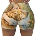 thumbnail image 2 of Lsque Girl Hugging Dog Flowers Pattern High Waisted Biker Shorts for Women-Tummy Control Fitness Athletic Workout Running Yoga Gym Shorts,Moisture-Wicking-Small, 2 of 9