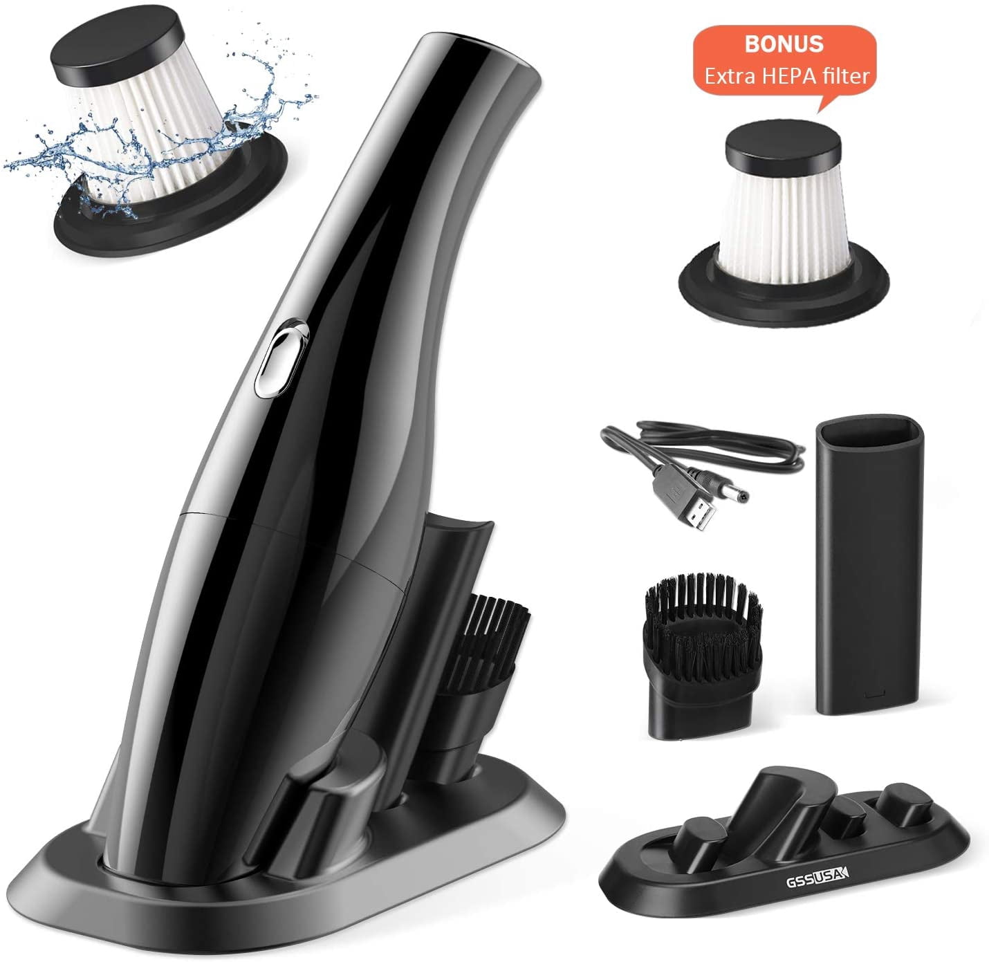 Cordless Handheld Vacuums Car Vacuum Cleaner High Power Portable Vacuum Cleaner Best Gift for Men for Car with Reusable 2 Pcs Steel HEPA Filter Wet and Dry Use Low Noise Black