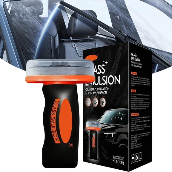 Q4 Glass Guard Glass Oil Film Remover - Handheld Cleaning Brush with 100ml Emulsion, Powerful Windshield Cleaner for Car Windows & Household Glass