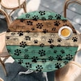thumbnail image 2 of Teal Green Brown Round Tablecloth, Fitted Table Cover with Elastic for 45"-54" Round Tables, Farmhouse Dog Paw Vintage Table Cloth Outdoor Indoor Dinning Party Waterproof Tablecloths, 2 of 7
