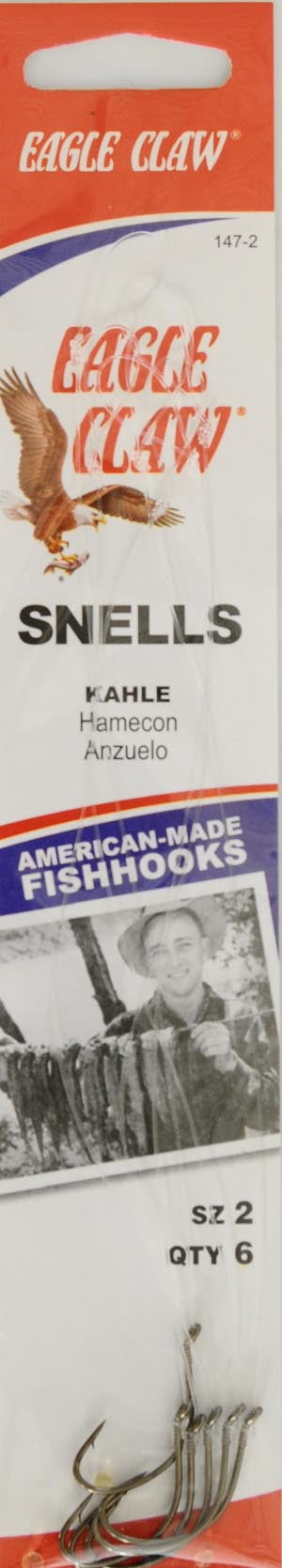 (6 pack) Eagle Claw 147H-2 Snelled Kahle Hook, Bronze, Size 2, 6 Pack