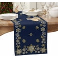 thumbnail image 3 of Gold White Snowflakes Christmas Table Runner, Winter Xmas Holiday Cotton Linen Tablecloth Holiday Farmhouse Table Decor for Home,Kitchen,Dining Room,Indoor,Outdoor,14X72 Inches Long, Navy Blue, 3 of 7