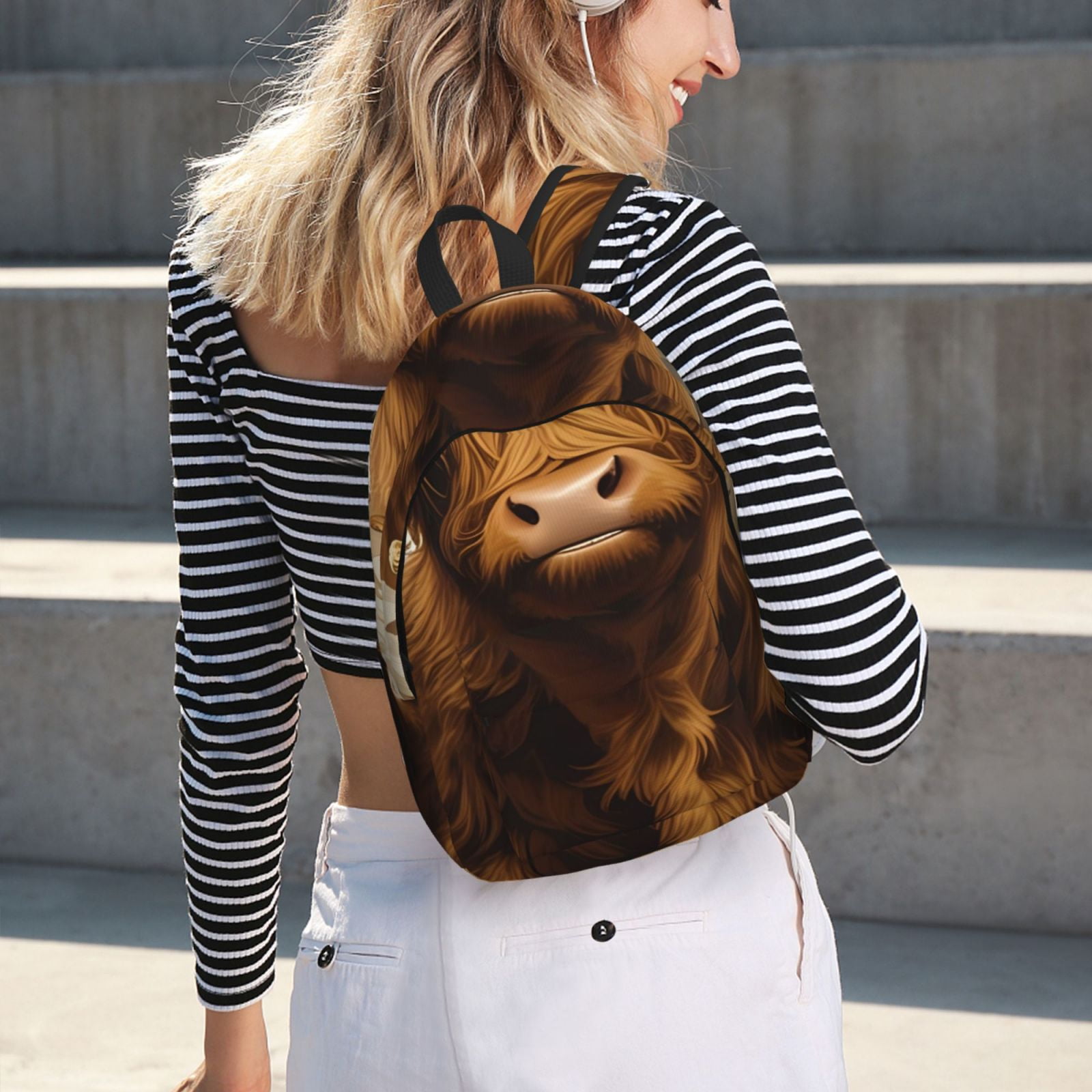 Vsdgher Cow With Butterflies Lilies Print Canvas Backpack Travel Rucksack Unisex Knapsack 15.7/17.7Inch Laptop Backpack for Work,College -Medium
