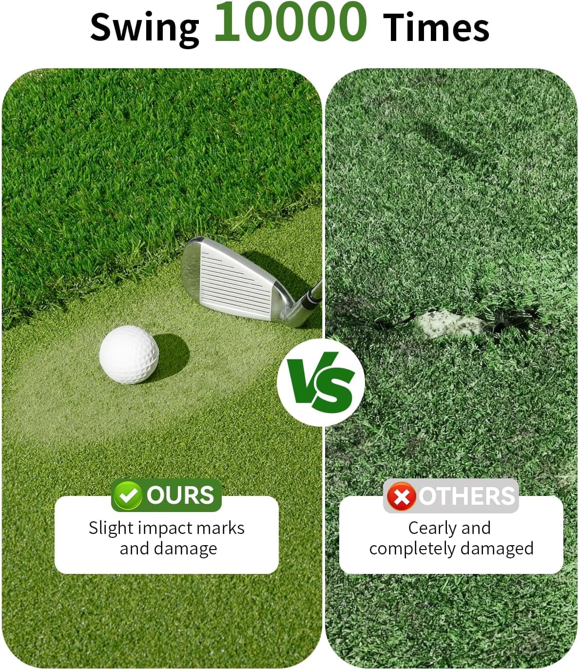ORFELD 6x4ft Golf Hitting Mat with 9 Hitting Holes, Dual Turf Golf Putting Mat with Ball Tray, Alignment Aid Practice Mat Putting Green for Indoor & Outdoor