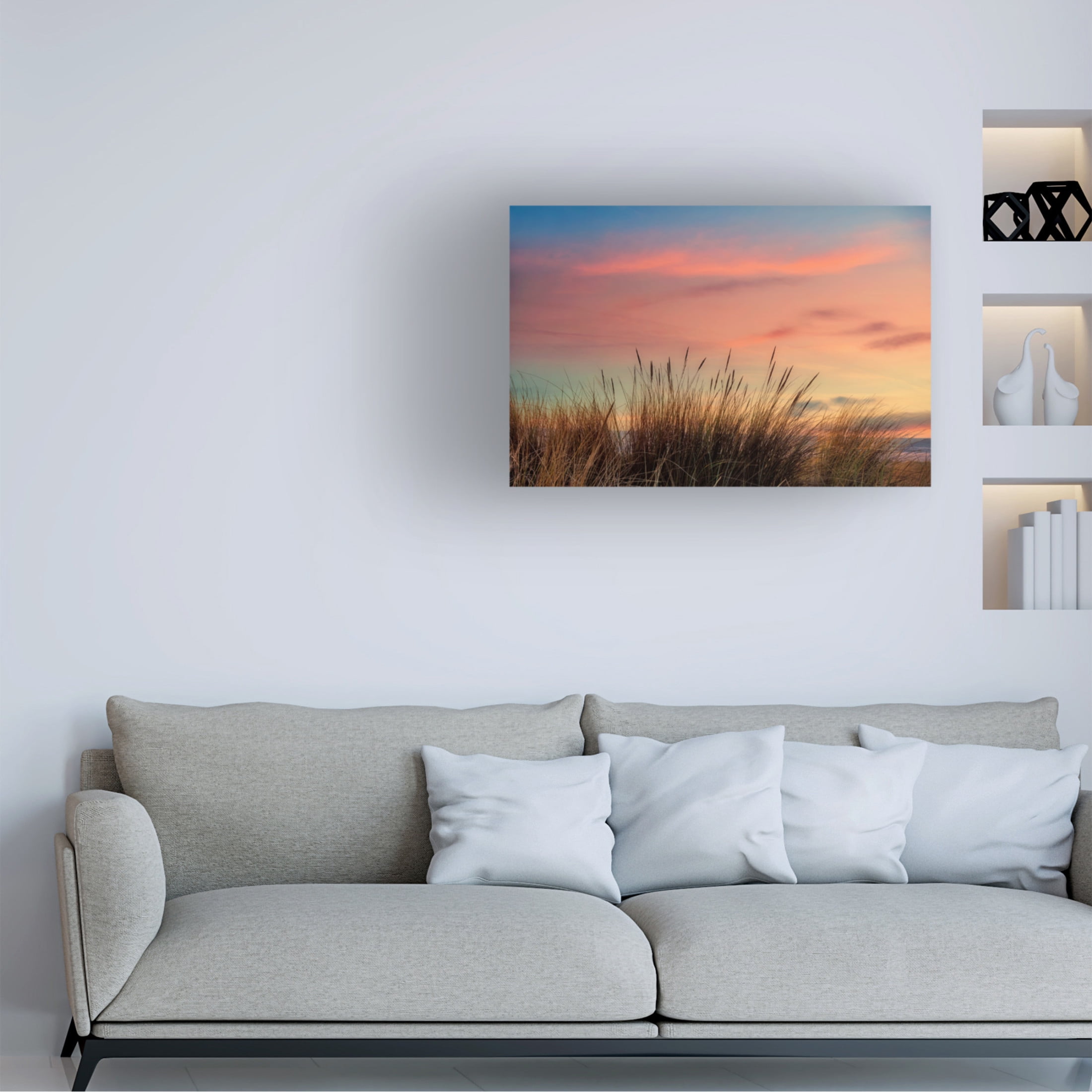 Canvas Wall Art - Cora Niele 'Grasses with Sun Set' Wall Art for Living Room, Bedroom, or Office Décor by Trademark Fine Art - 47 x 30 Inches