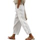 thumbnail image 1 of Pantalones Rectos Casuales Cordón Cintura Elástica Bolsillo Color Puro Pantalones Rectos Sueltos para Mujer Lady Girl Blanco M, 1 of 6