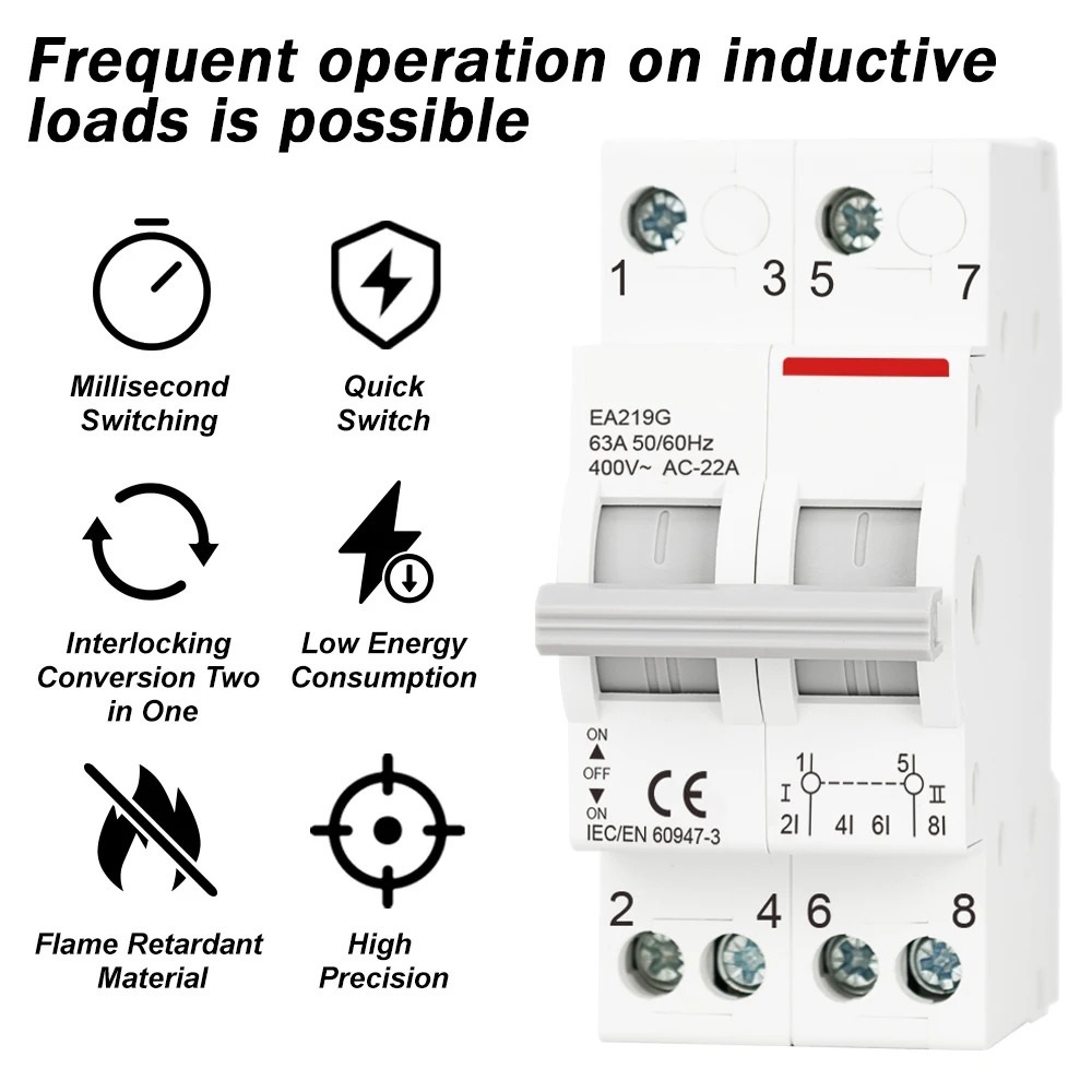 2P 40A 63A AC400V 50/60Hz Din Rail Modular Dual Power Manual Transfer Switch Isolating Discounnecting Switch Circuit Breaker