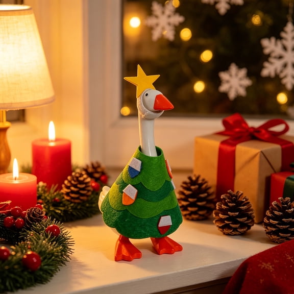 Fmbmuo 7 Inch Magnetic Porch Goose Statue with Outfit Set Key Holder Christmas Figurine Decor 7 Styles Great Gift for Goose Lovers,Green