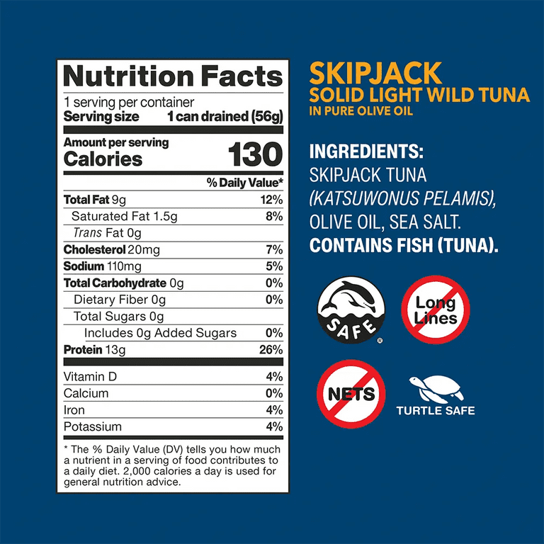 (Pack of 12), Wild Planet Skipjack Solid Light Wild Tuna in Pure Olive Oil, 2.82 oz