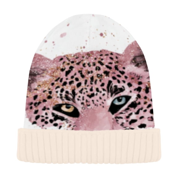 BZSMCE Winter Beanie Hats Casual Warm Cozy CapPink Leopard Pattern
