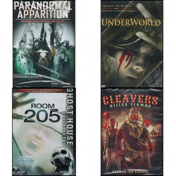 Horror 4 Pack DVD Bundle: Paranormal Apparition: Revenge From Beyond The Grave : Under World : Room 205 : Cleavers: Killer Clowns