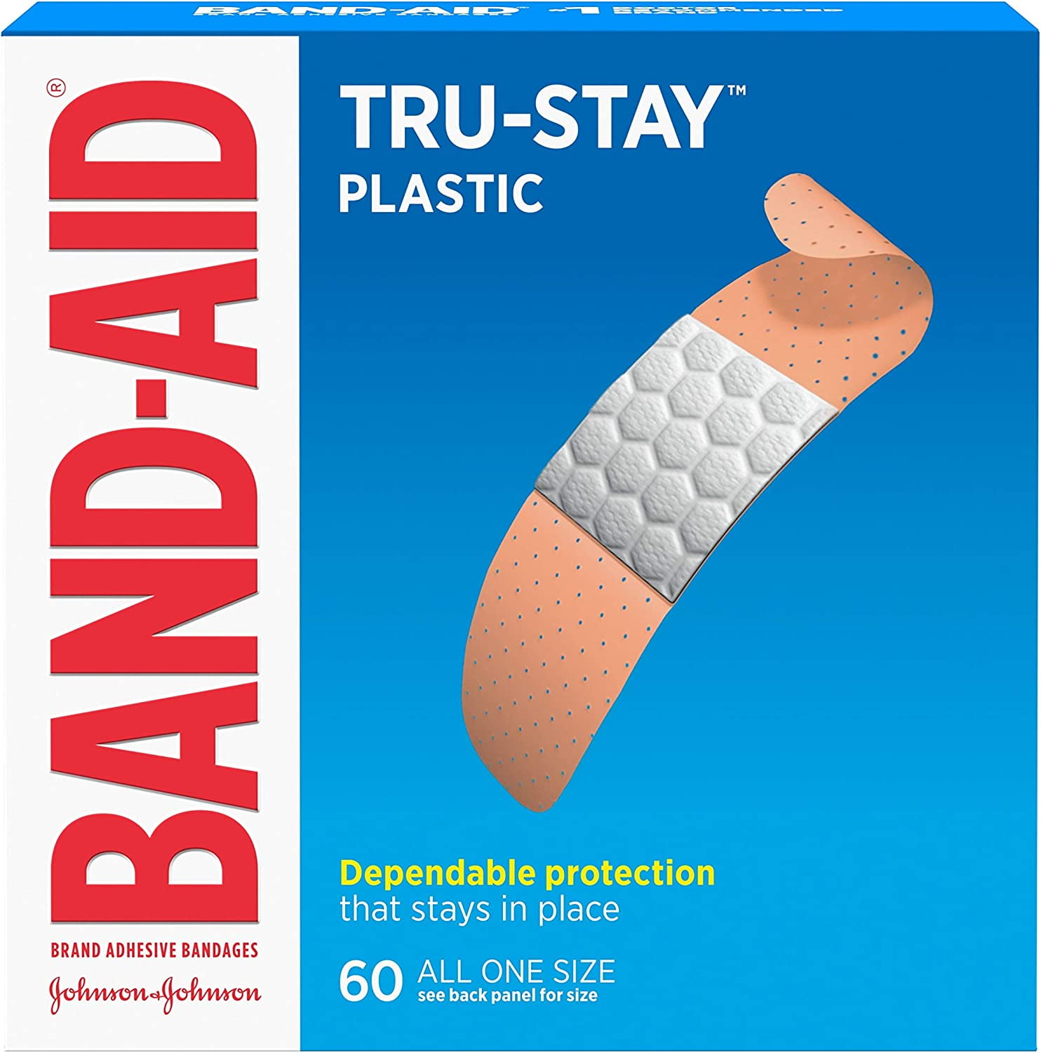 2 Pack Band-Aid Adhesive Bandages Plastic All One Size, 60 sterile Bandages Each