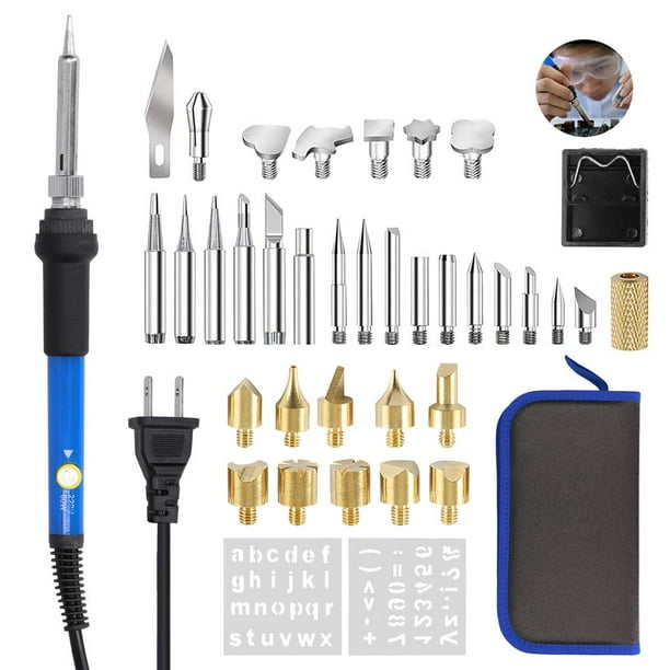 Kit Soldador Eléctrico 60W Con Temperatura Ajustable 34 Bits De Soldadura Juego De Herramientas De Pirograbado Para Carpintería Grabado Tallado Quemado 39Pcs Speravity TO005474-03