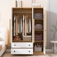 thumbnail image 2 of Glavbiku 3 Rattan Door Wood Wardrobe for Bedroom,Armoire with 2 Drawer,Clothes Storage Cabinet,White, 2 of 11