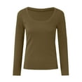 thumbnail image 5 of YDFCWXW Womens Long Sleeve Scoop Neck Ribbed Knit Fitted Casual Tops Tee Slim Basic Shirts Khaki, M, 5 of 5