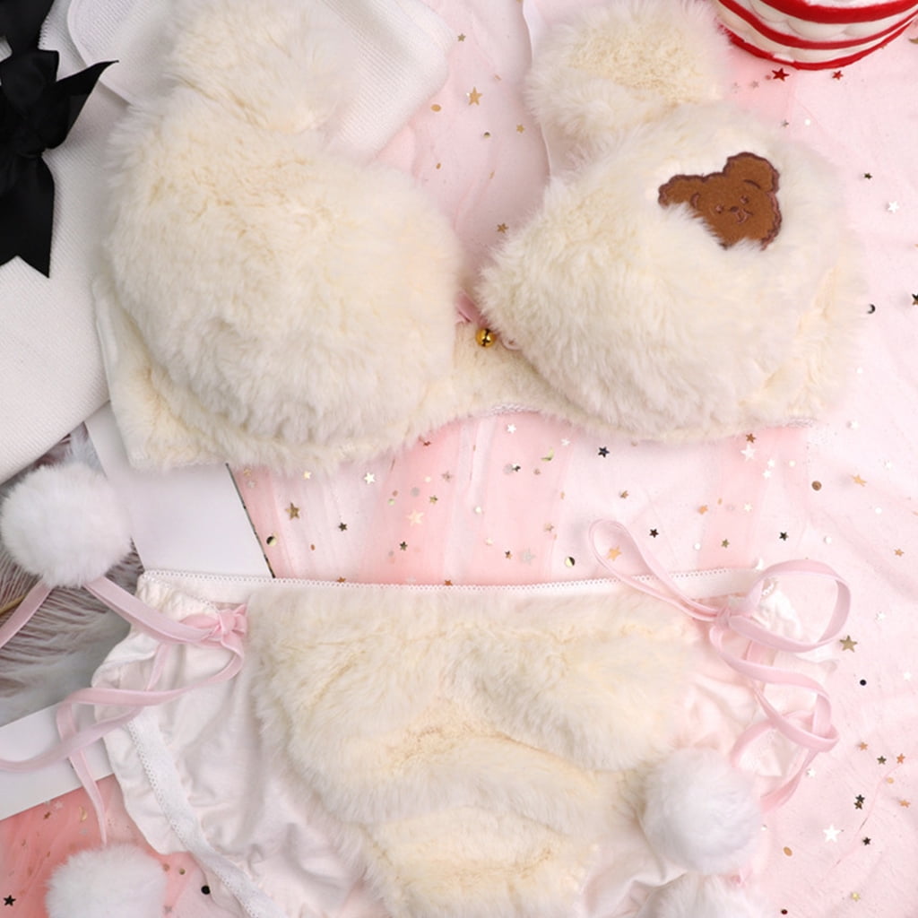 Myazs Womens 2pcs Bra Panty Set Cute Bear Fluffy Plush Bow Underwear  Lingerie anime lingerie costumes for women : : Health &  Personal Care