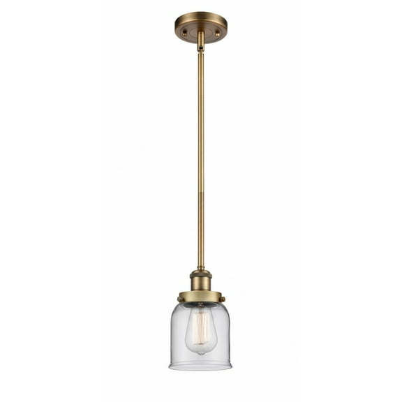 916-1S-BB-G52-Innovations Lighting-Bell - 1 Light Stem Hung Mini Pendant In Industrial Style-10 Inches Tall and 5 Inches Wide-Brushed Brass
