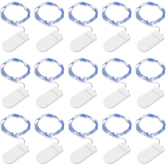 Led String Lights 15 Pack, 2m 20 Led Fairy Lights Battery Operated, Copper Wire Light (blue)