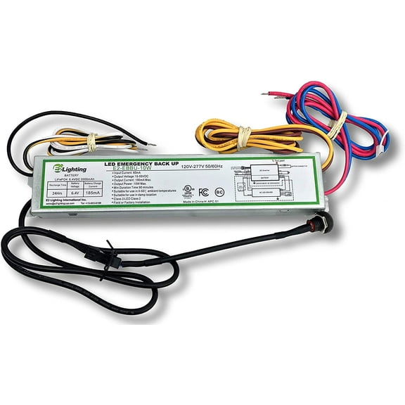 E2 Lighting Emergency Battery Backup LED Driver, UL-Listed, Supports 120V-277V, E2-EBBU-10W