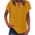thumbnail image 1 of Vestidos Casuales Para Mujer, Blusas De Mujer De Moda Suéter de mujer de color liso de imitación de lino y lino con hombros descubiertos y cuello en V de manga corta a la moda, 1 of 5