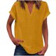 thumbnail image 1 of Vestidos Casuales Para Mujer, Blusas De Mujer De Moda Suéter de mujer de color liso de imitación de lino y lino con hombros descubiertos y cuello en V de manga corta a la moda, 1 of 5