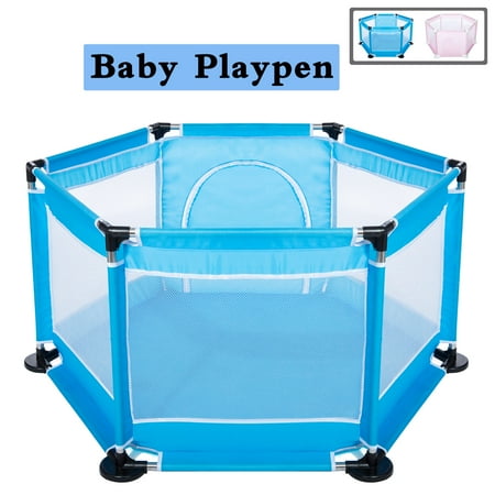 SAYFUT Playpen for Baby, Kids 6 Sides Portable Baby Playpen, Indoors or Outdoors Child Playpen Fence,Breathable Mesh for Babies Toddler Newborn Infant (Without Balls)