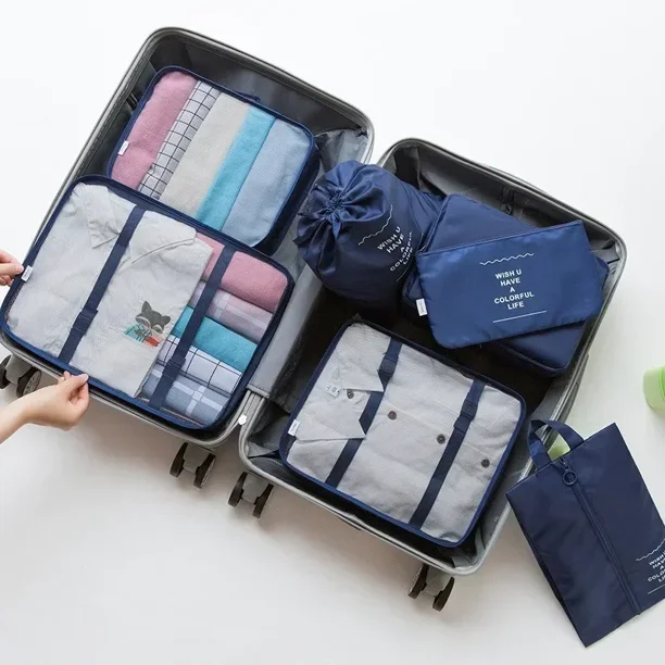 Juego de 7 piezas de bolsa de viaje, organizador de ropa, equipaje, organizador de viaje, manta, zapatos, organizadores, bolsa, maleta, cubos de embalaje