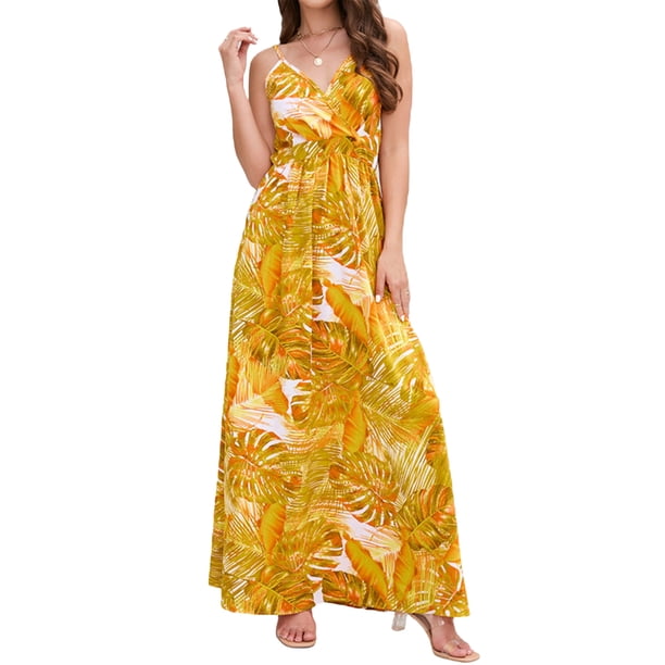 Lucakuins - Vestido largo de verano para mujer, sin mangas, sin espalda, cuello en V profundo, bohemio, floral Lucakuins moda