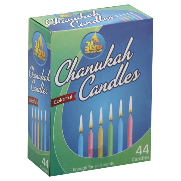 Ner Mitzvah Colorful Chanukah Candles - Standard Size Fits Most Menorahs - Assorted Colors - 44 Count for All 8 Nights of Hanukkah