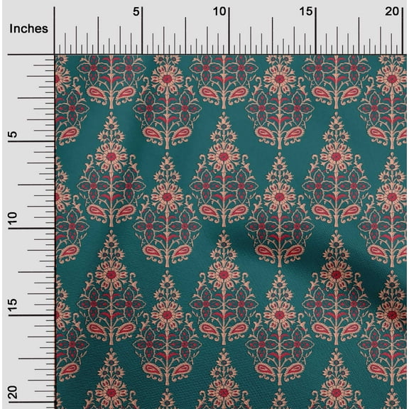 oneOone Organic Cotton Poplin Twill Fabric Floral & Paisley Block Printed Craft Fabric BTY 42 Inch Wide