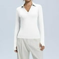 thumbnail image 2 of Lumtrix Womens Long Sleeve V Neck Polo Shirts Thumb Holes Business Casual Collared Tops Slim Fitted Basic 2026 Spring Tees White XL, 2 of 7