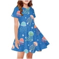 thumbnail image 2 of Spazoro Girls Midi Dresses, Short Sleeve A-Line Crew Neck Jellyfish Print Casual Summer Dresses for Girls Sky Blue Size S, 2 of 6