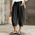 thumbnail image 5 of BUIGTTKLOP Womens Summer Capris Casual Cotton Linen Pants Baggy Elastic Waist Capri Pants with Pocket, 5 of 8
