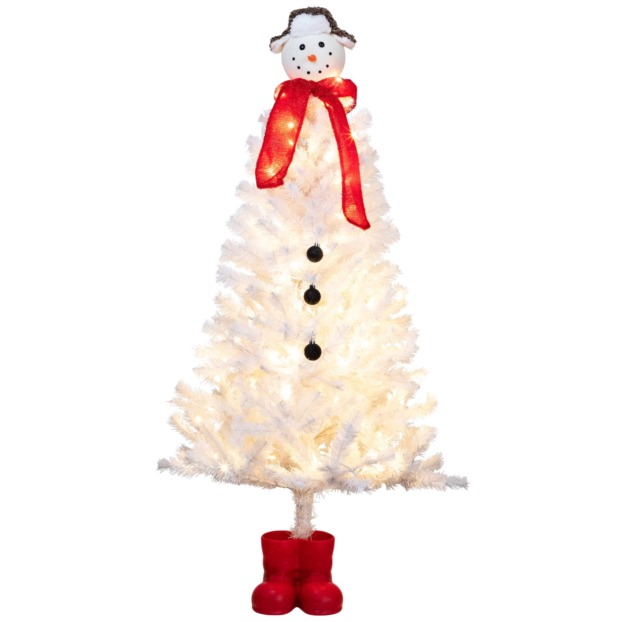 Pre-lit Snowman Medium Artificial Christmas Tree - 4' - Clear Lights