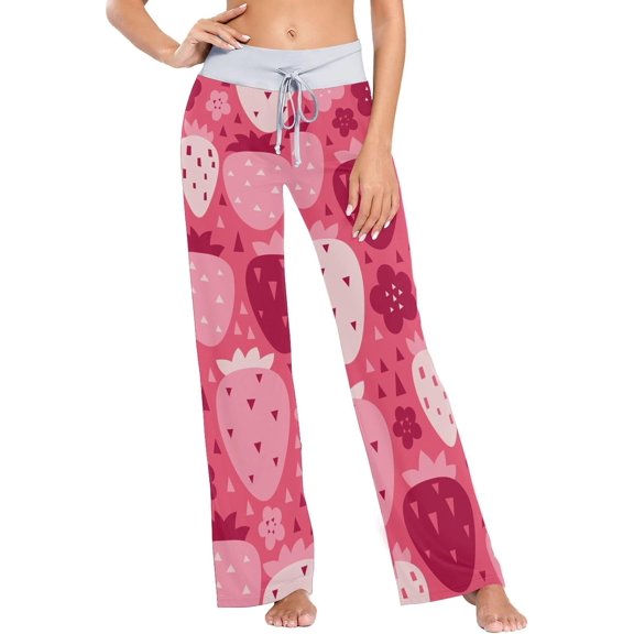 GZHJMY Women's Pajama Pants Strawberries Comfy Stretch Sleepwear Womens Wide Leg Pants Casual Loose Yoga Sweatpants Comfy Lounge Pajama, Large