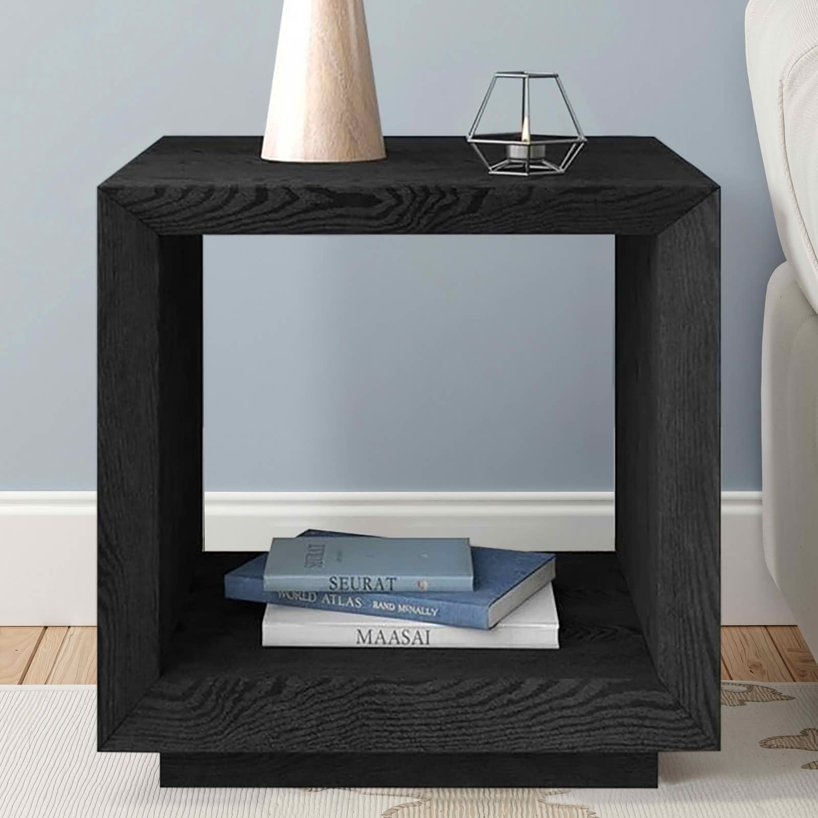 MAYEERTY Square Wood End Table Nightstand, Walnut Rustic Finish Heavy-Duty Solid Wood Side Table with Ample Storage Space