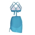 thumbnail image 5 of UTSJKR Women's Multi Color Triangle Trim 3 Piece Bikini Set, Mesh Drawstring Skirt Bathing Suit for Summer Trendy Beach Style Blue L, 5 of 7