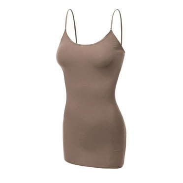 Essential Basic Women's Basic Casual Long Camisole Cami Top Regular Sizes - Mocha, M