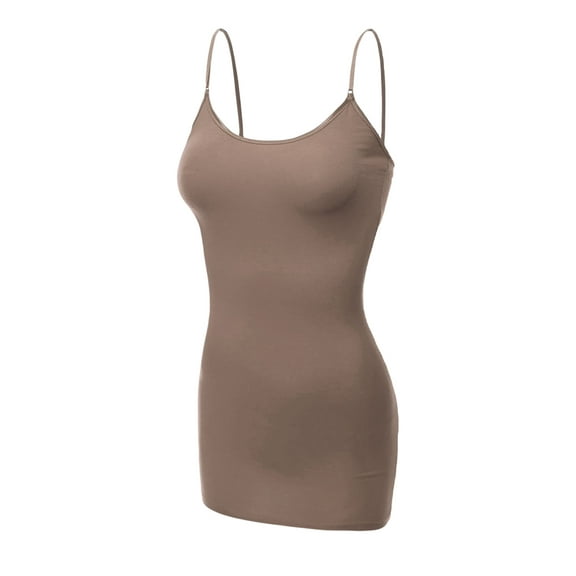 Essential Basic Women's Basic Casual Long Camisole Cami Top Regular Sizes - Mocha, M