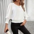 thumbnail image 6 of Uootdi Elastic Cinched Waist Tops for Women 3/4 Length Puff Sleeve Smocked Tops Banded Bottom Dressy Business Casual Outfits, 6 of 8