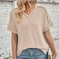 thumbnail image 6 of Uaswgudfs Women's Casual Ribbed Trim V-Neck Blouse T-Shirt - Loose Fit Short Sleeve Solid Color Top, 6 of 6
