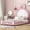 Pink, variant on EUROCO Upholstered Twin Platform Bed, Cartoon Bunny Bed for Toddler Kids Teens, No Box Spring Needed, White