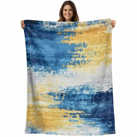 Flannel Fleece Throw Blanket Yellow Blue Gradient Watercolor Lightweight Soft Plush Blankets,Abstract Color Block Cozy Warm Throw Blanket for Couch Sofa Bed Car Office All Season Use 40x50in